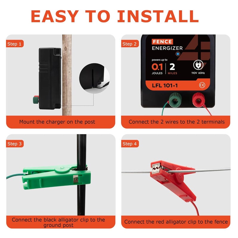L-FENCE LYDITE FENCE Store Electric Fence Charger, 2 Mile 8 Acres Electric Fence Energizer, 0.1 Joule Ac Powered Output Voltage 5100v, for Preventing Wild Animals Intruding Great for Poultry, Pets and Gardens - Image 5